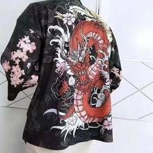 Traditional Japanese Style Men Harajuku Cardigan Kimono For Man Dragon Printed Casual Thin Retro Robe 3/4 Sleeve 2024 - buy cheap