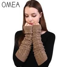 OMEA Women Knitted Arm Sleeves with Twist Braid Pattern Half-finger Gloves Solid Color Spring Arm Sleeve Oversleeves Female Warm 2024 - buy cheap