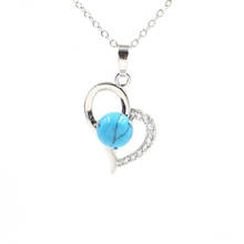 Corazón Chapado en plata de amor de estilo romántico con piedra turquesa azul colgante cadena de eslabones collar joyas de ópalo opalita 2024 - compra barato
