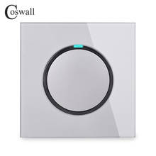 Coswall  1 Gang 1 Way Random Click Push On / Off Wall Light Switch With LED Indicator Tempered Crystal Glass Panel 16A Grey 2024 - buy cheap