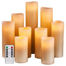 Velas sin llama para decoración del hogar, velas Led con batería de cera Real de marfil con temporizador remoto, para boda, 9 Uds. 2024 - compra barato