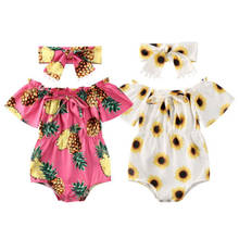 2020 2 pçs roupas de verão do bebê recém-nascido menina flor roupas fora do ombro bodysuit bandana abacaxi girassol conjunto 2024 - compre barato