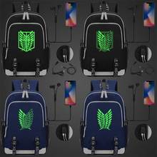 Verde luminoso Anime alas ataque en Titan USB chico chica libro mochila escolar mujeres adolescentes hombres portátil mochila 2024 - compra barato