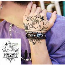 Waterproof Temporary Tattoo Sticker Sketch Black and White Rose Flower Mandala Tatto Flash Tatoo Fake Tattoos for Women Girls 2024 - buy cheap
