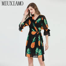 MIUXIMAO High Quality 2020 Runway Designer Spring Dress Pineapple Print Elegant Casual beach dress Casual Dress Women vestidos 2024 - buy cheap