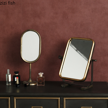 Espelho de maquiagem decorativo de vidro, espelho retrô de metal para decoração de mesa, acessórios para casa, espelho de maquiagem rotativo 2024 - compre barato