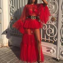 Red Maxi See Through Mesh Dress Long Sleeve Sheer Evening Gowns Streetwear Women Formal Prom Party Dresses Robe de soiree Cheap 2024 - buy cheap