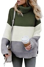 Green/Black Turtleneck Color Block Pullover Sweater Winter Women Casual Loose Long Sleeve Warm Excellent Knitting Fabric Sweater 2024 - buy cheap