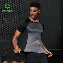 Camisa de compressão vansydical masculina, camisa listrada de manga curta para academia e treinamento fitness 2024 - compre barato