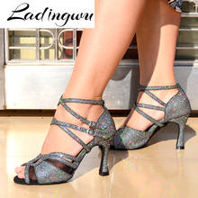 Ladingwu Brands Latin Dance Shoes Ladys Ballroom Dance Shoes Salsa Tango Party Profession Dance Shoes  Dark Gray Flash Cloth 2024 - buy cheap