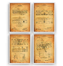 Conjunto de 4 patentes brother vintage, poster de patentes de aviação, pintura em tela, decoração para parede, arte viva e casa 2024 - compre barato