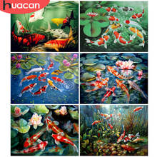 HUACAN Diamond Painting Animal Fish Cross Stitch Diamond Embroidery Carp Mosaic Lotus Home Decoration Handmade Gift 2024 - buy cheap