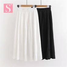 STVY 2020 Spring Autumn High Waist White Long Pleated Women Skirt Solid Color Breathable Elastic Midi Skirts Womens Jupe Femme 2024 - buy cheap