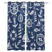 Home Curtain Blue Anchor Boat Fish Bedroom Kitchen Curtains Living Room Decoration Items Window Curtains for Living Room 2024 - buy cheap