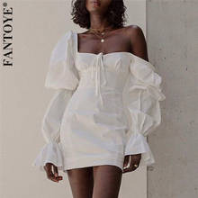 Fantoye vestido feminino de manga longa, novo mini vestido flare quadrado elegante de verão para mulheres 2024 - compre barato