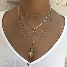 4 Pcs/Set Fashion Women Necklaces Set Gold Color Chain Lion Moon Flower Pendant Multilayer Necklace Lady Party Jewelry Gift 2024 - buy cheap