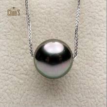 Free Shipping Luminous 11-11.5mm Black Green Genuine Tahitian Pearl Necklace 18k White Gold 2024 - buy cheap