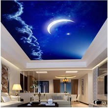 Papel pintado fotográfico 3d personalizado para decoración del hogar, papel tapiz de cielo nocturno, Mes de techo, no tejido, mural 2024 - compra barato