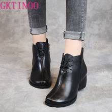 GKTINOO Spring Autumn Women Boots Genuine Leather Thick Heels Ankle Boots For Women Shoes Retro Handmade Zipper Short Boots 2024 - buy cheap