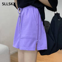 SLLSKY Casual Large Size Sports Women Shorts Elastic High Waist Solid Wide Leg Short Pants Female Summer Lady New Loose Shorts 2024 - buy cheap