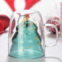 Árbol de Navidad 3D, estrella de los deseos, doble pared, taza de café Latte de cristal, tapa de Gel de sílice de copo de nieve, café, té, leche, regalo para mejor amigo 2024 - compra barato