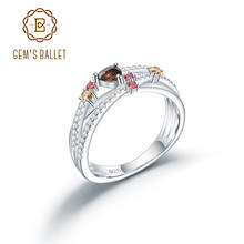 Женские Балетные кольца GEM'S BALLET, классические колечки из стерлингового серебра 925 пробы с натуральным дымчатым кварцем, с драгоценными камнями 2022 - купить недорого