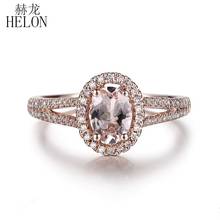 HELON-anillo ovalado de morganita para mujer, sortija de compromiso con diamantes naturales de oro rosa sólido de 10K, para Aniversario de cumpleaños, el mejor regalo 2024 - compra barato