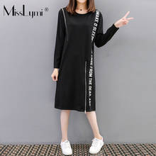 Large Size Women Black T shirt Dress Spring 2022 Fashion Letter Print Long Sleeve Zipper Patchwork Loose Casual Midi Dresses 2024 - buy cheap