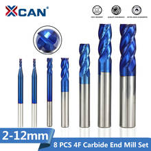 XCAN 8pcs 2-12mm Nano Blue Coated Carbide End Mill HRC 50 CNC Router Bit 4Flute Spiral End Milling Bit CNC Milling Tools 2024 - buy cheap