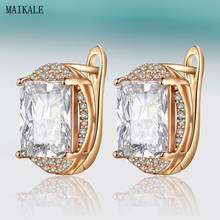 MAIKALE Korean Square Zircon Stud Earrings for Women Gold  Cubic Zirconia Round Earings Fashion Jewelry Wedding Charm Gift 2024 - buy cheap