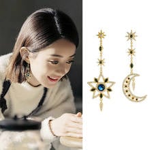 New S925 Silver Needle Earrings Fashion Star Moon Long Asymmetric Earrings Shiny Crystal Earrings Women Korean Jewelry 2024 - buy cheap