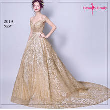 Женское вечернее платье с блестками Beauty-Emily, длинное платье с V-образным вырезом и открытыми плечами, без бретелек, с коротким шлейфом, 2019 2024 - купить недорого