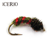 ICERIO-señuelo de pesca de pavo real, 8 uds, Herl, larvas, Pupae, ninfa, con grúa de trucha #12 2024 - compra barato