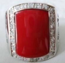 Fashion jewelry Free Shipping   Exquisite red coral silver men's ring size US size 8 9 10 11# man men's ringe Genuine Natural st 2024 - buy cheap