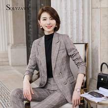 Plaid Women's Double Breasted Business Suit Plus Size Female Slim Fit Suits Office Lady Party Prom Blazer and Pants 2 Pieces Set 2024 - buy cheap