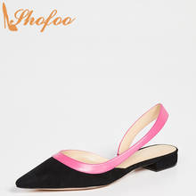 Black Pink Slingback Pointed Toe Flats Women Flock Ladies Casual Summer Shoes Slip On Large Size 12 16 Fashion Concise Shofoo 2024 - buy cheap