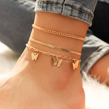 Модный кулон в виде бабочки ножные браслеты для женщин в стиле «Бохо золото цветная змеиная цепь браслет на ногу пляжных принадлежностей 2024 - купить недорого