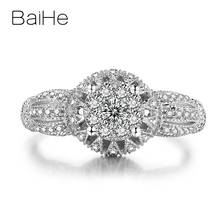 BAIHE Solid 18K White Gold 0.09ct 0.56ct H/SI Round Natural Diamonds Ring for Women Wedding Band Trendy Fine Jewelry luxury Ring 2024 - buy cheap