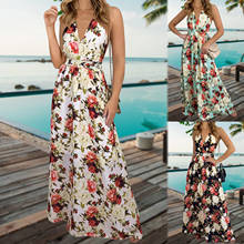 Women Summer Boho Dress Condole Belt Maxi 2021 New Casual V-neck Sleeveless Floral Print Long Beach Dress Vestidos платье летне 2024 - buy cheap