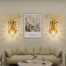 Nordic resina golden deer cabeça lâmpadas de parede moderna sala estar corredor quarto americano cristal antlers deco arandelas luzes luminárias 2024 - compre barato