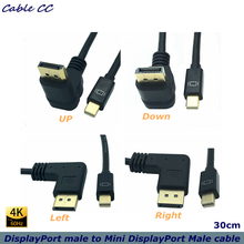 Cable Mini DP de 90 grados de 30cm, conector 4K, puerto de pantalla a mini puerto de pantalla, adaptador de cable para PC, HDTV, viedo, cable digital 2024 - compra barato