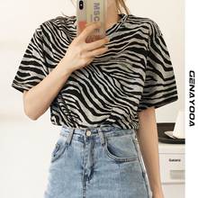 Genayooa Streetwear Zebra 100% Cotton Women's T-shirt 2021 Summer Korean Tops Harajuku Clothes Women T Shirt Vintage 2024 - buy cheap