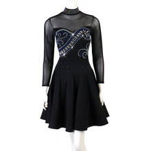 Nuevo vestido de baile latino negro para mujer, traje de actuación de manga larga para Salsa, Rumba, Cha, Tango 2024 - compra barato