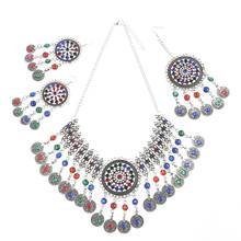 Bohemian Flower Ethnic Alloy Turkish Gypsy Coin Tassel Necklace Earrings Hair Clips Women Bridal Indian Jewelry Sets 2024 - buy cheap