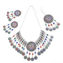 Conjunto de joyería India nupcial para mujer, aretes, collar, borla, moneda, flor Bohemia étnica, aleación, turco, gitana, pinzas para el pelo 2024 - compra barato