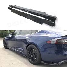 Carbon Fiber/FRP Unpainted Black Side Skirts Bumper Lip Aprons for Tesla Model S 70D 85D P100D Sedan 2016 2017 Car Styling 2024 - buy cheap