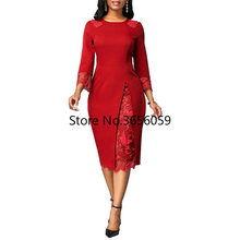 Woman Dress 2021 Spring Casual Plus Size Slim Patchwork Lace Pencil Office Bodycon Dresses Vintage Elegant Sexy Long Party Dress 2024 - buy cheap