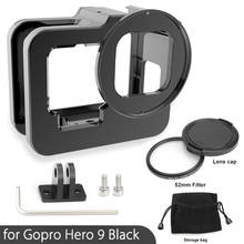 Capa protetora de liga de alumínio para gopro, hero 9, capa preta, armação de metal + 52mm, tampa de filtro de lente uv, para câmera go pro 9 2024 - compre barato