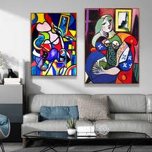 Picasso mulher abstrata impressão em tela pintura da arte poster parede fotos para sala de estar casa decoração do quarto decorativo emoldurado 2024 - compre barato