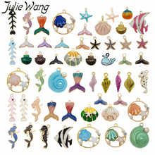 Sony wang colar de esmalte oceano, 10 peças pingentes de orgânicos, liga aleatória, mistura de sereia e peixe, pulseira, acessório de fabricação de joias 2024 - compre barato
